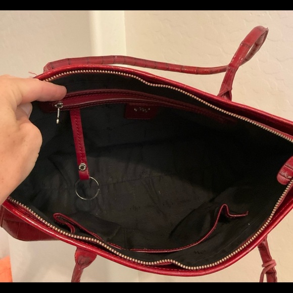 Monsac red faux crocodile embossed leather tote - Picture 8 of 12